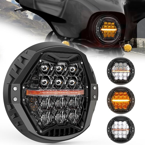 DOT Approved 1000% Bright 120W 7'' Motorcycles LED Headlight with Amber Turn Sig - Picture 1 of 11